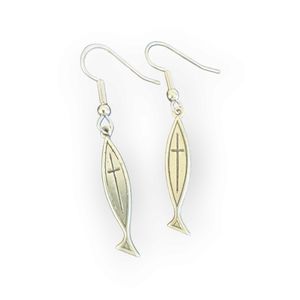 Sterling silver religious fish‎ earrings